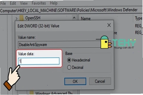 Hoàn tất thiết lập tắt Windows Defender bằng Registry
