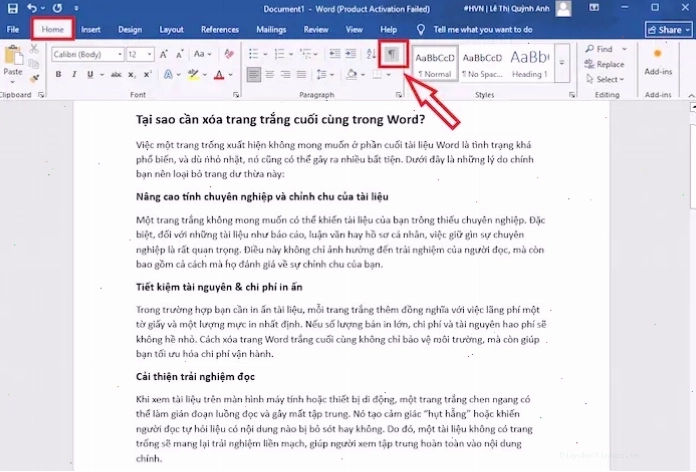 Hướng dẫn bật hiển thị ký tự ẩn và xóa chúng trong Word