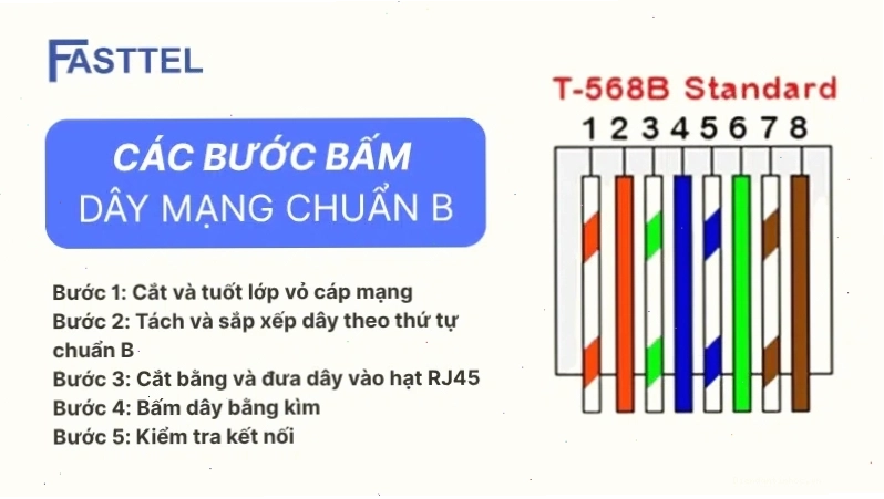 Hướng dẫn chi tiết cách bấm dây mạng chuẩn B
