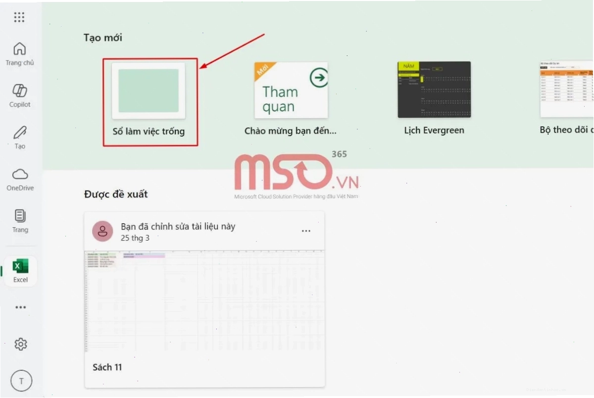 Hướng dẫn tạo một file Excel Online mới