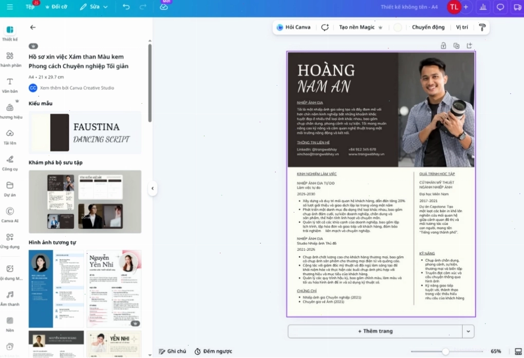Hướng dẫn tùy chỉnh màu sắc và font chữ cho CV trên Canva