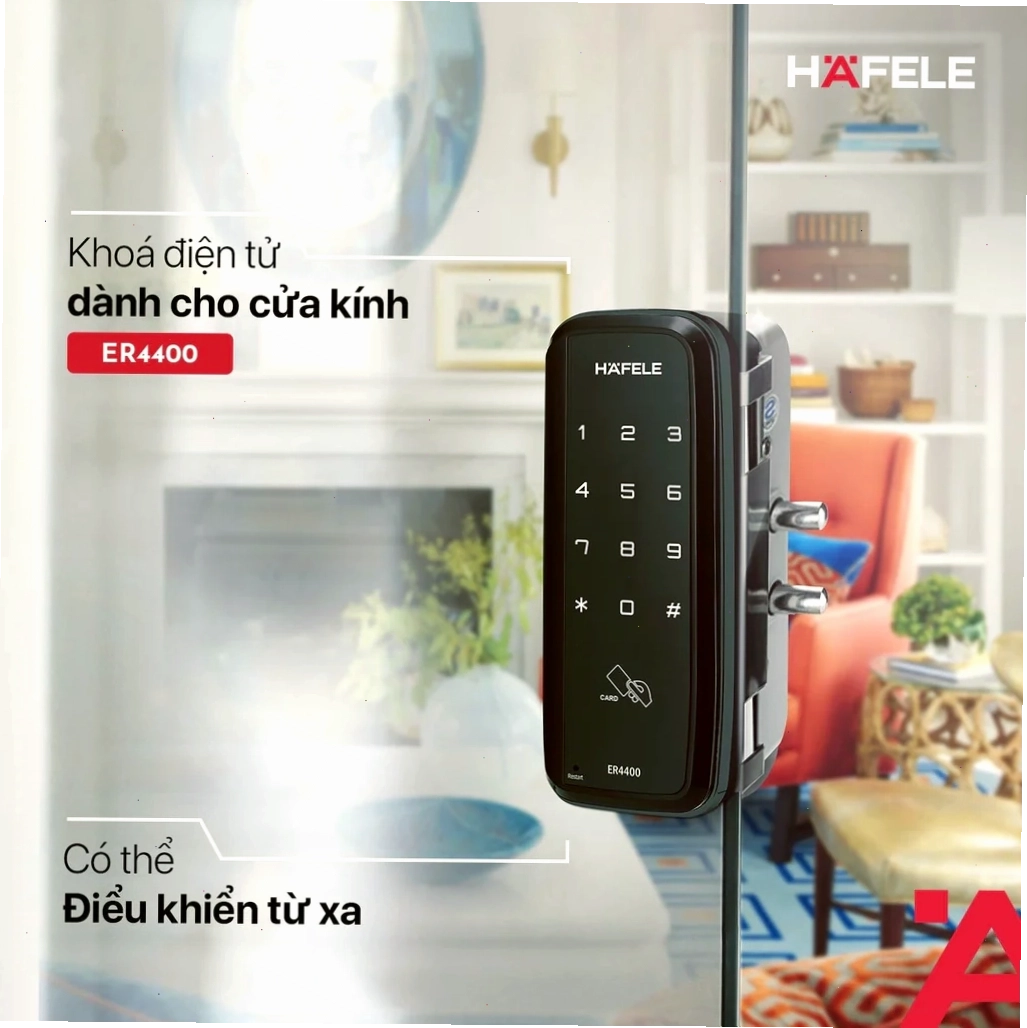 Khóa điện tử Hafele lắp đặt trên cửa kính