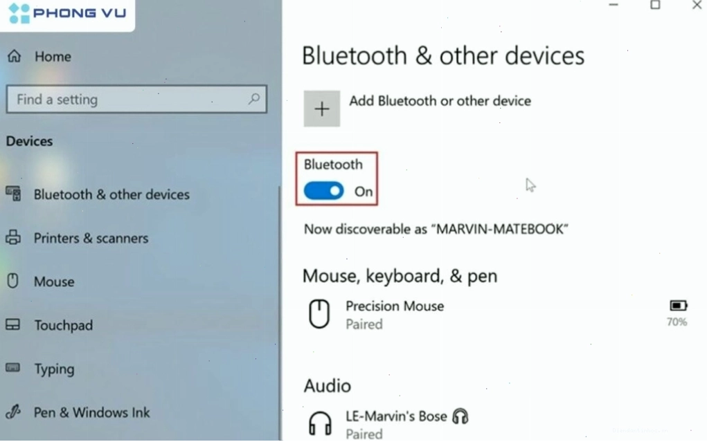 Kiểm tra Bluetooth trong Settings trên Windows