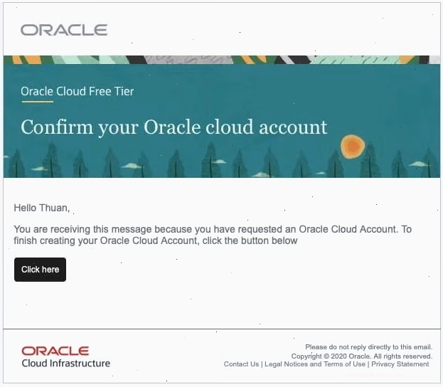 Kiểm tra email để xác nhận tài khoản Oracle Cloud