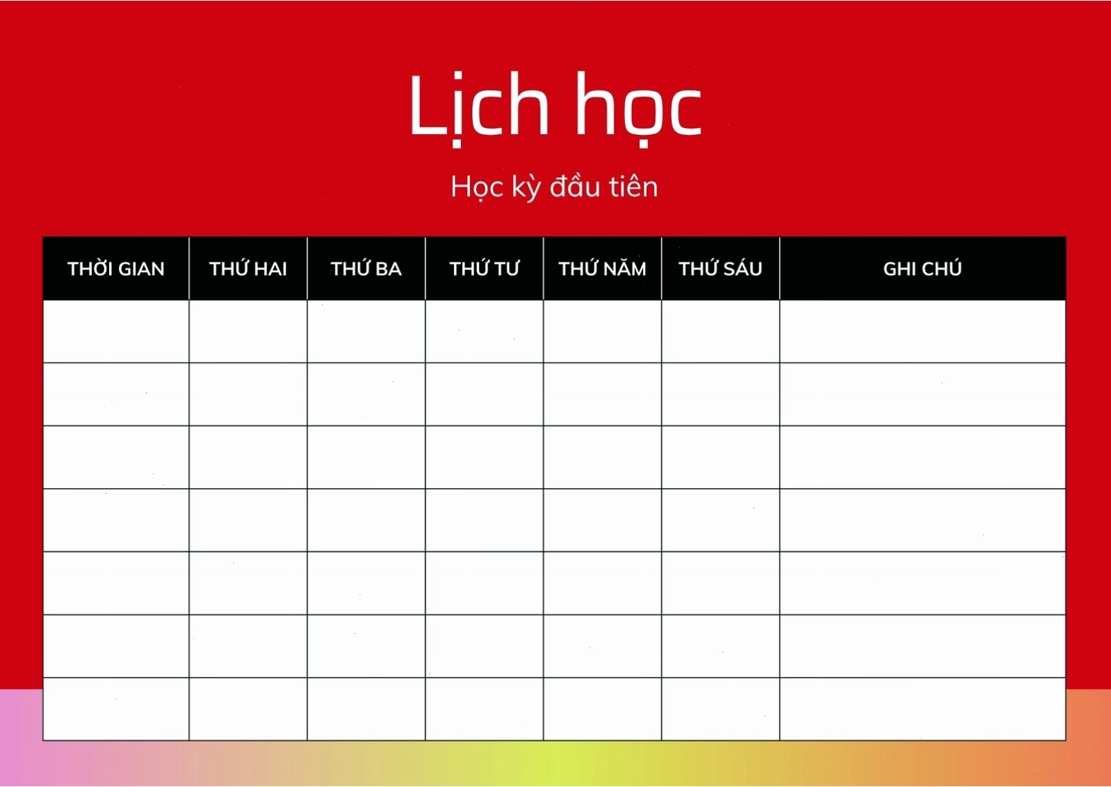 Lịch học chi tiết theo từng ngày