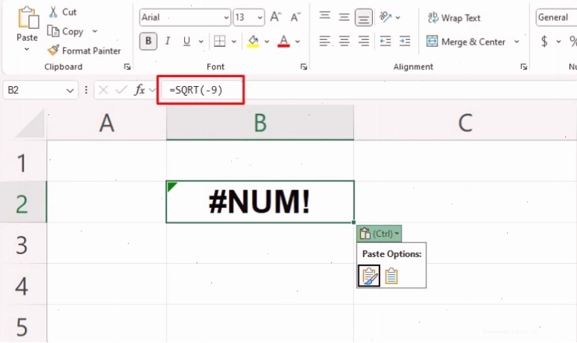 Lỗi #NUM! khi dùng hàm SQRT với số âm