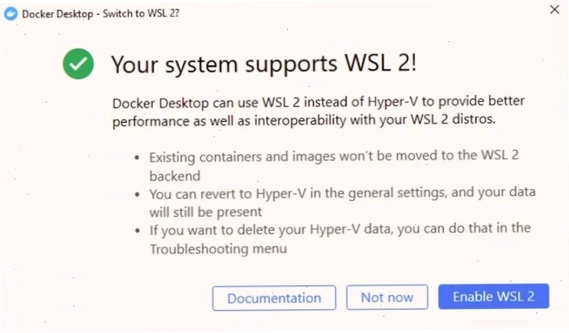 Lựa chọn WSL 2 hoặc Hyper-V khi cài đặt Docker