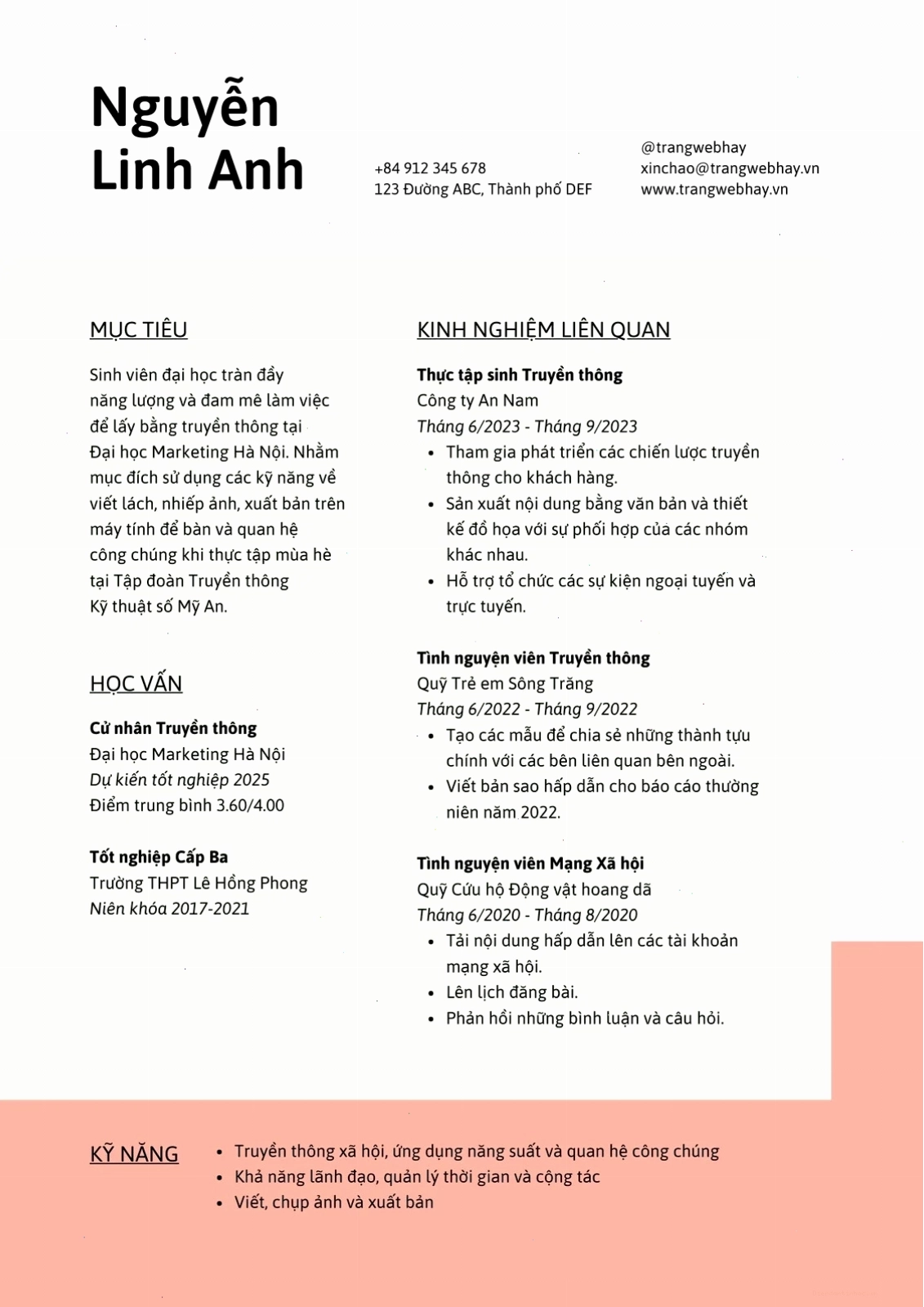 Mẫu CV cho sinh viên với màu sắc tươi trẻ và bố cục rõ ràng