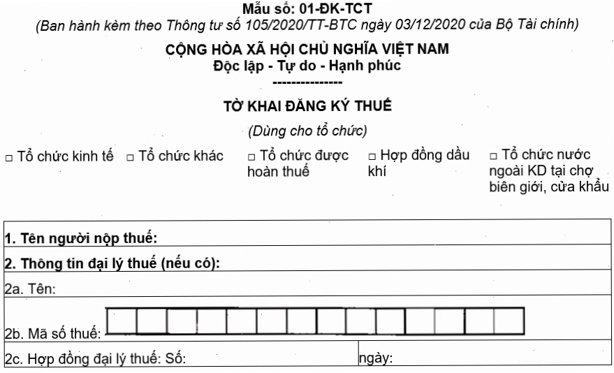 Mẫu tờ khai đăng ký thuế