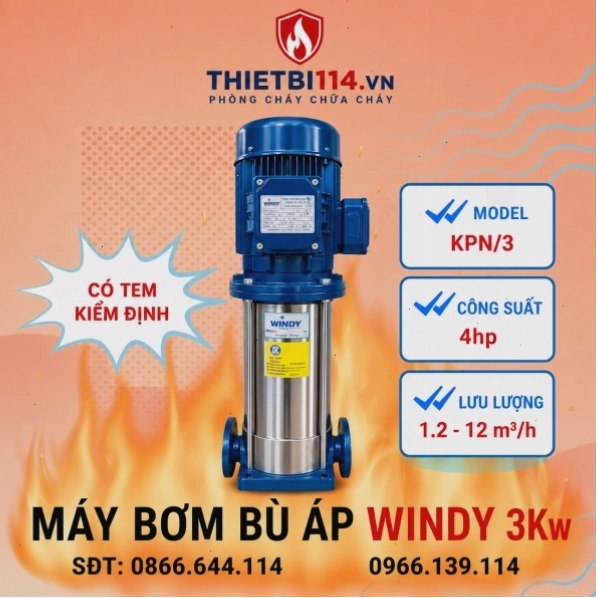 Máy bơm bù áp Windy 3KW hỗ trợ duy trì áp lực hệ thống PCCC