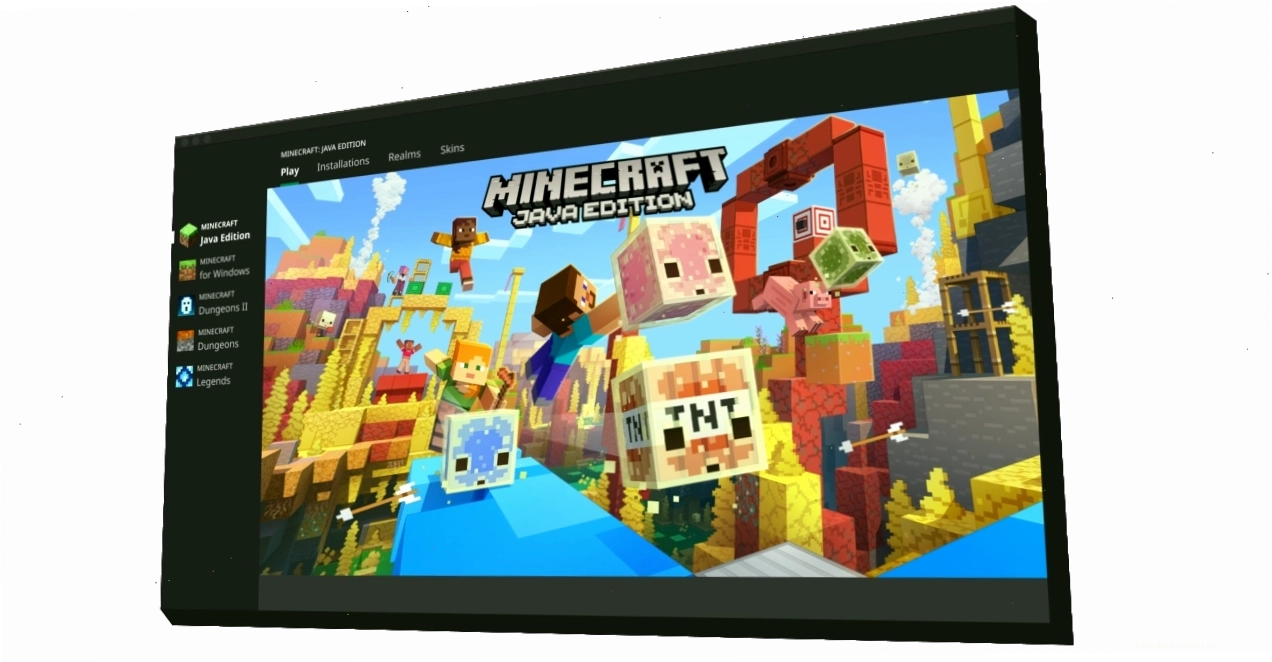 Minh họa các nhân vật Minecraft chạy trên địa hình khối đầy màu sắc