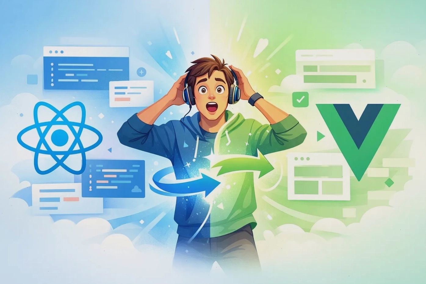 Minh họa cách hoạt động của Virtual DOM trong React và Vue