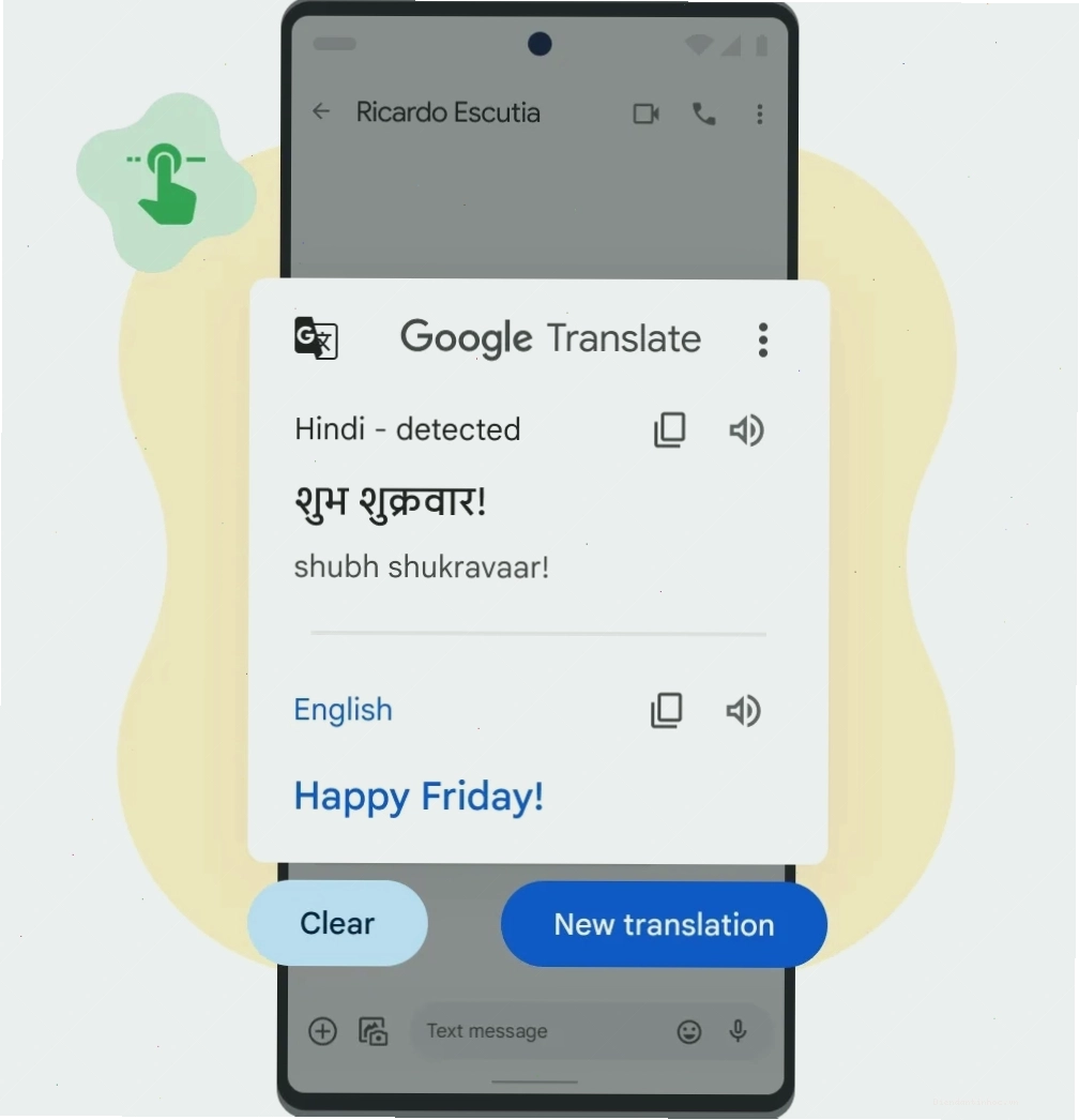 Minh họa chức năng Nhấn để dịch của Google Dịch