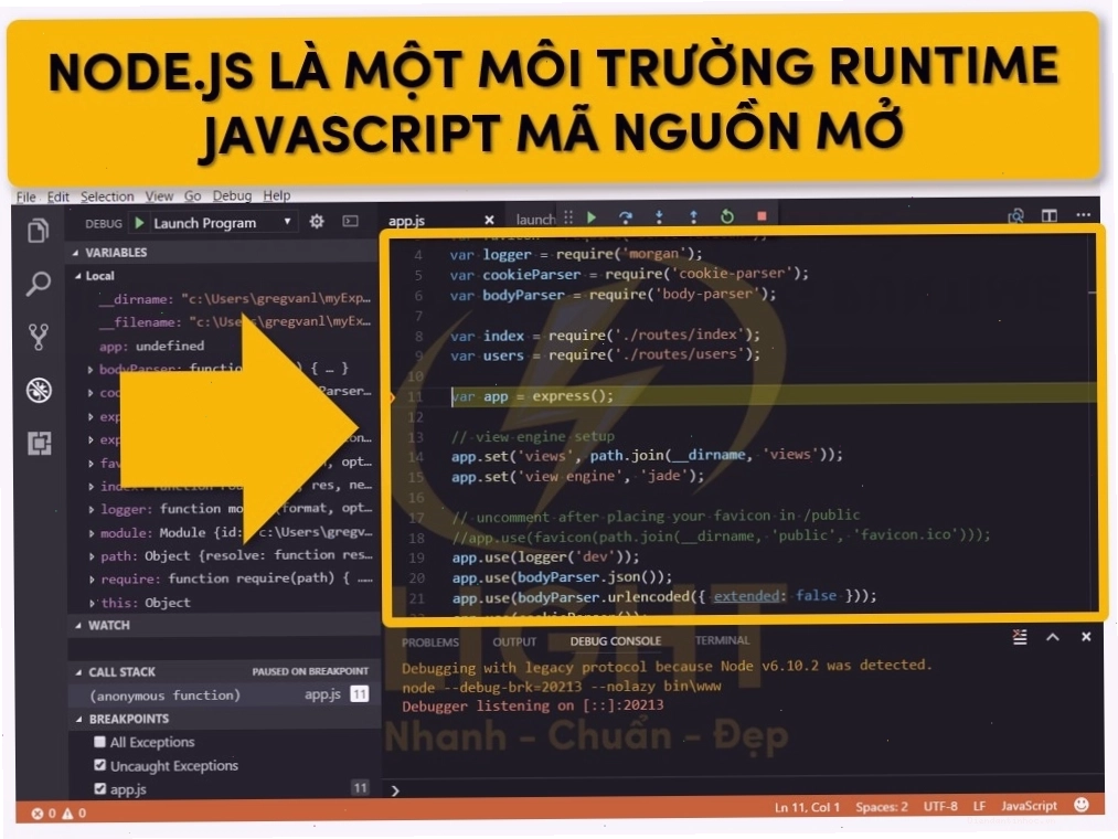 Minh họa định nghĩa Node.js là môi trường runtime JavaScript đa nền tảng