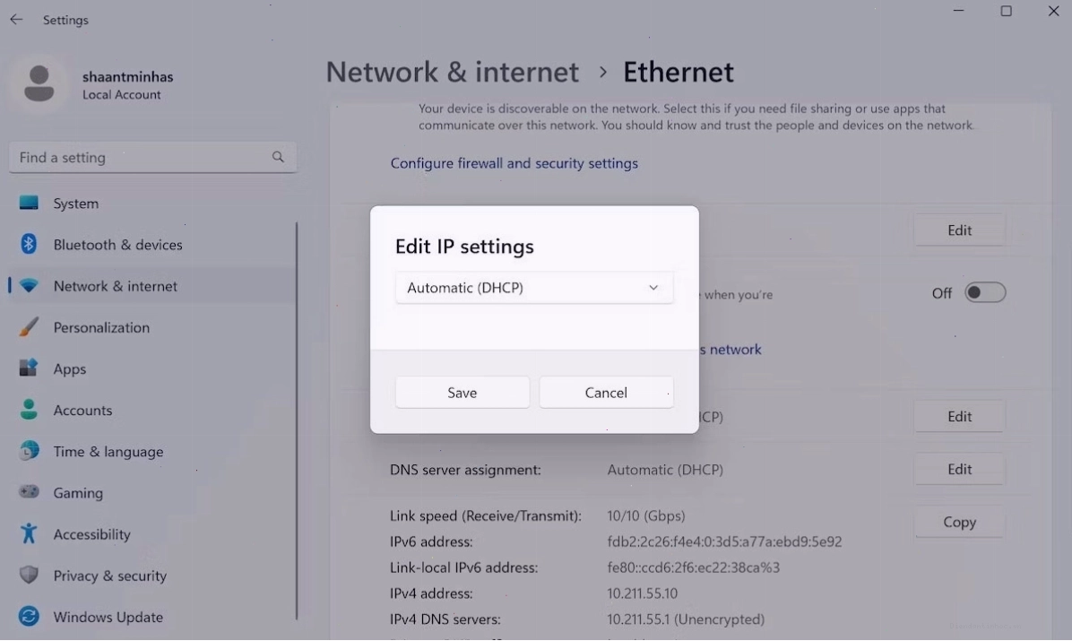 Minh họa giao diện cài đặt IP tĩnh trên Windows 11