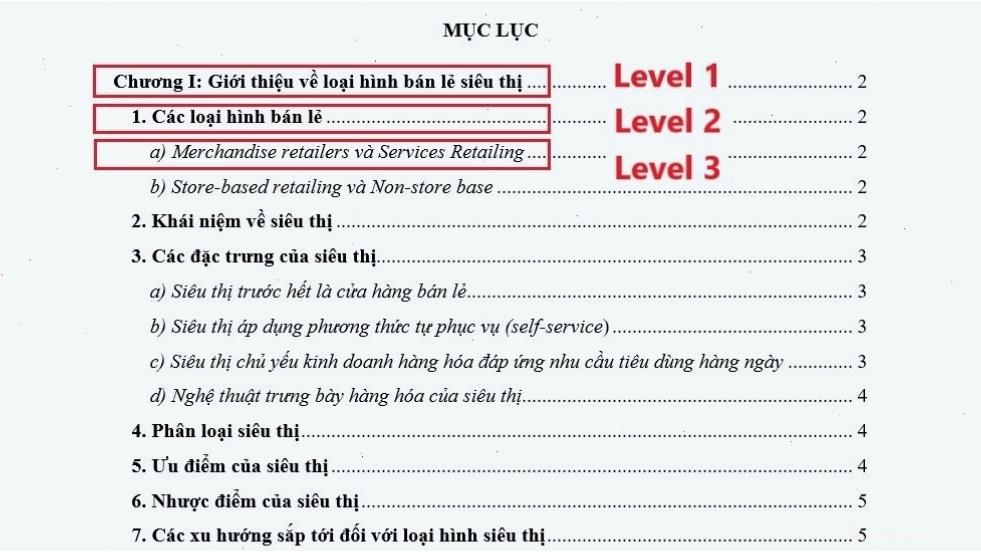 Minh họa giao diện chọn kiểu mục lục tự động trong Word
