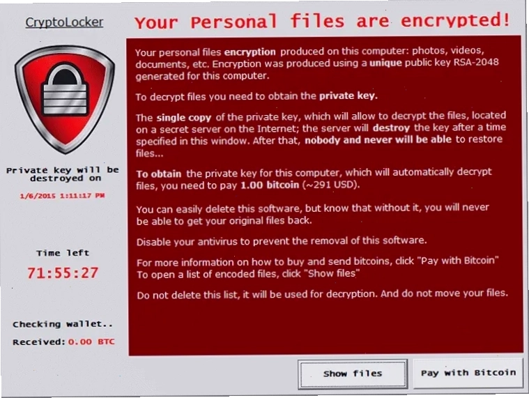 Minh họa giao diện một cuộc tấn công Cryptolocker Ransomware