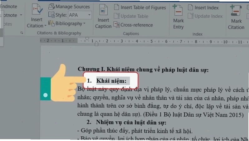 Minh họa khắc phục lỗi thiếu mục nhập trong mục lục Word