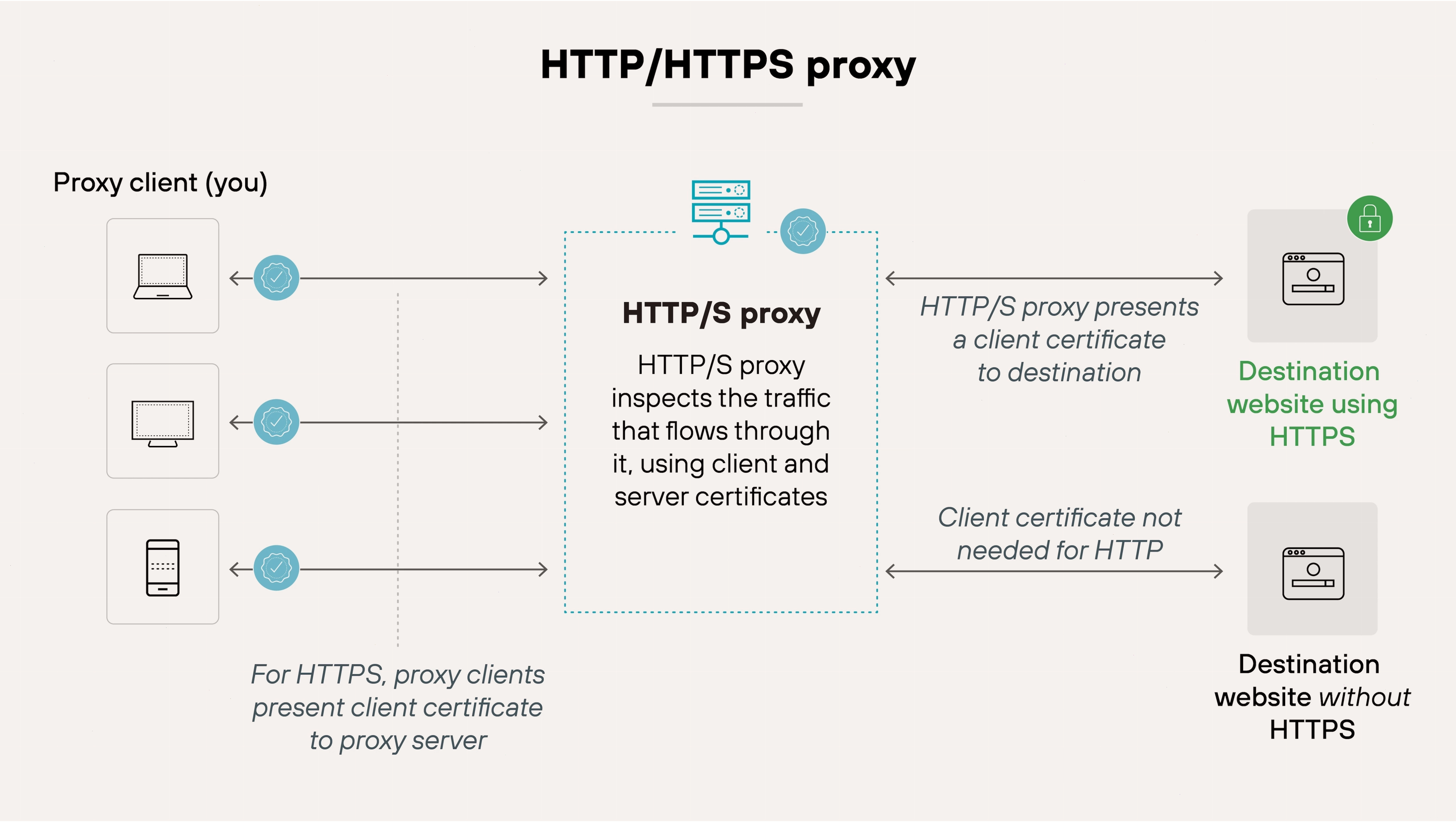 Minh họa luồng dữ liệu qua HTTP/HTTPS proxy server