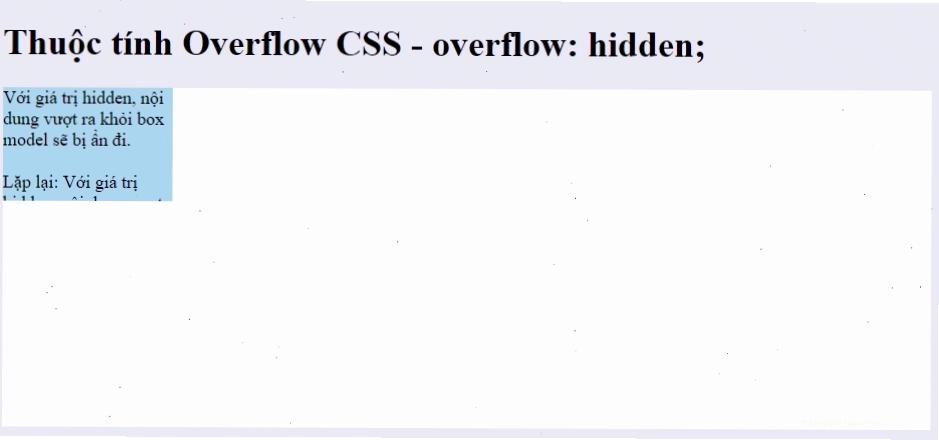 Minh họa thuộc tính CSS overflow: hidden với nội dung bị cắt bớt