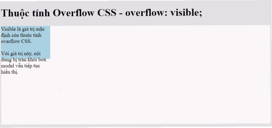 Minh họa thuộc tính CSS overflow: visible với nội dung tràn ra ngoài
