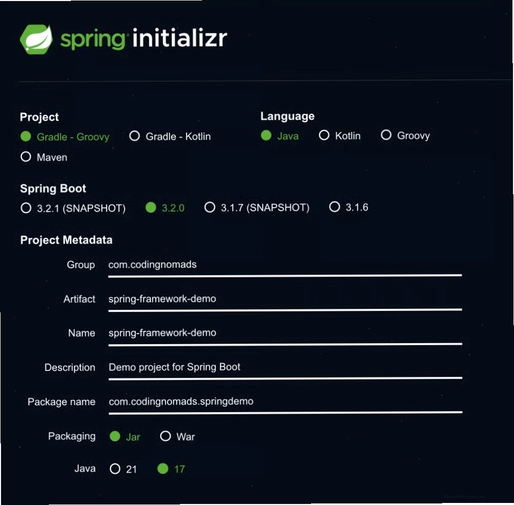 Mô tả quy trình tạo dự án bằng Spring Initializr