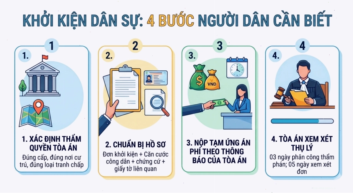 Người dân tìm hiểu các thông tin cần thiết trước khi nộp đơn khởi kiện vụ án dân sự