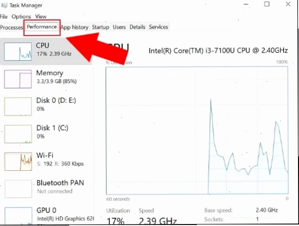 Nhấn chọn tab Performance trong Task Manager