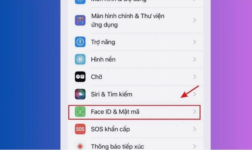 Nhấn chọn vào Face ID & Mật mã hoặc Touch ID & Passcode trên iOS