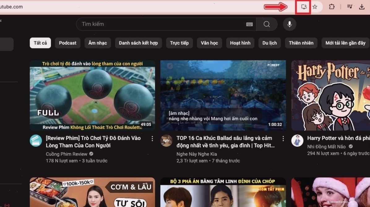 Nhấn vào biểu tượng tải xuống để cài đặt YouTube cho laptop