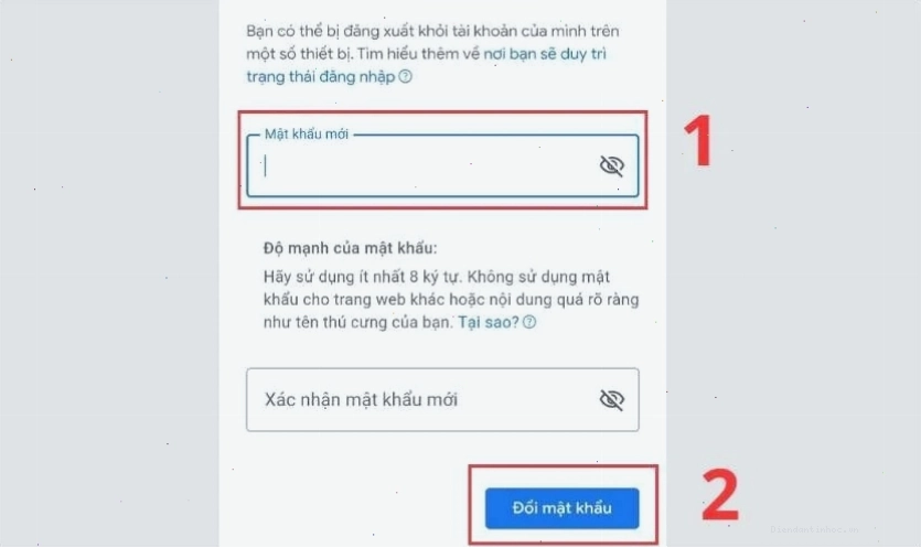 Nhập lại mật khẩu Google mới để xác nhận