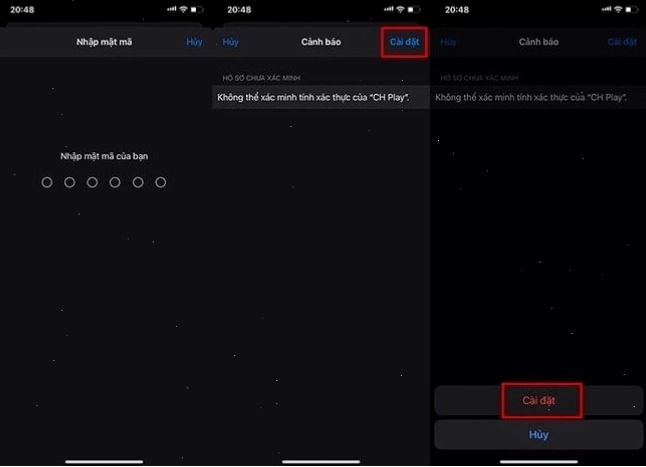 Nhập mật khẩu điện thoại iPhone để cho phép hệ thống cài đặt ch play