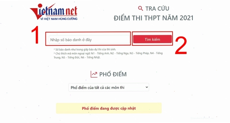 Nhập số báo danh để tra cứu điểm thi THPT 2021