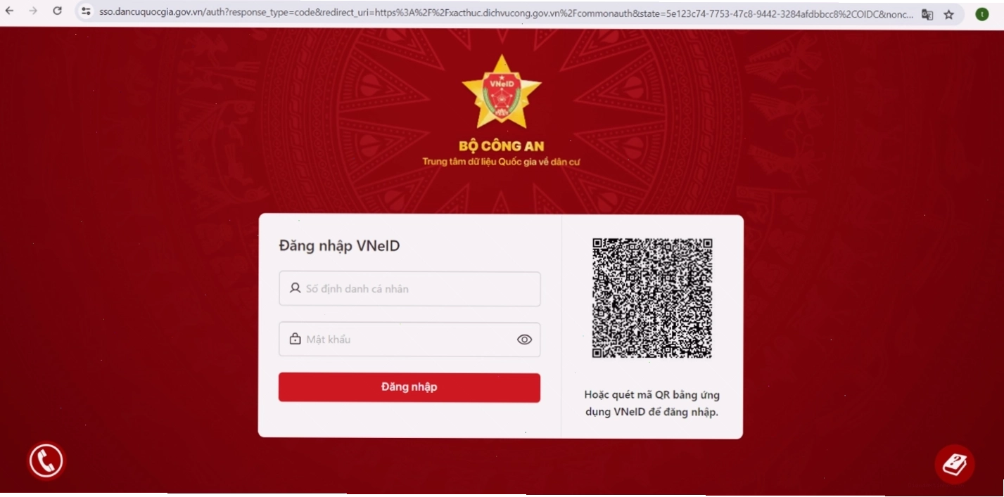 Nhập thông tin tài khoản định danh điện tử VNeID