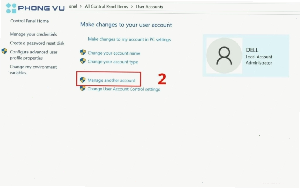 Nhấp vào Manage another account