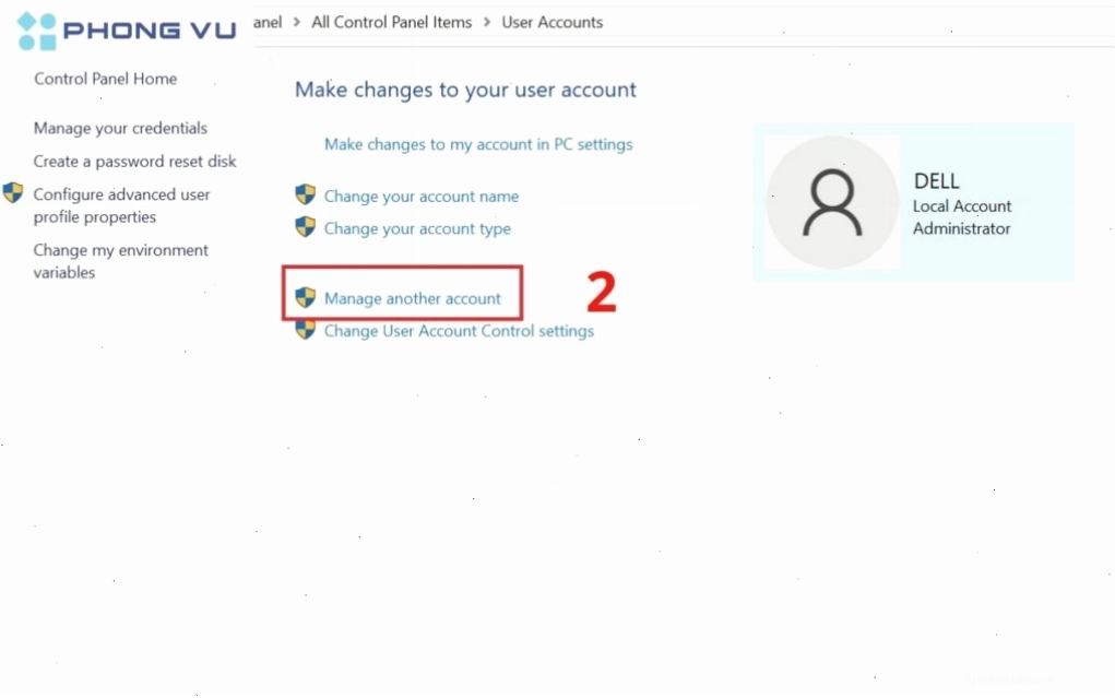 Nhấp vào Manage another account