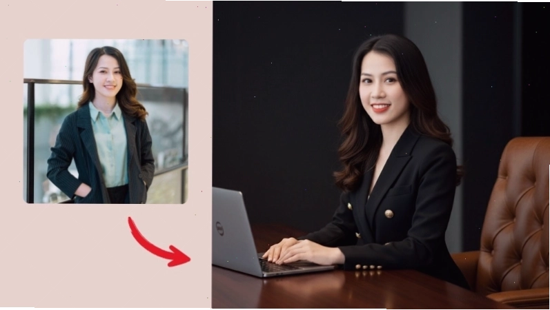 Nữ tổng tài chuyên nghiệp bên bàn làm việc tạo bởi AI