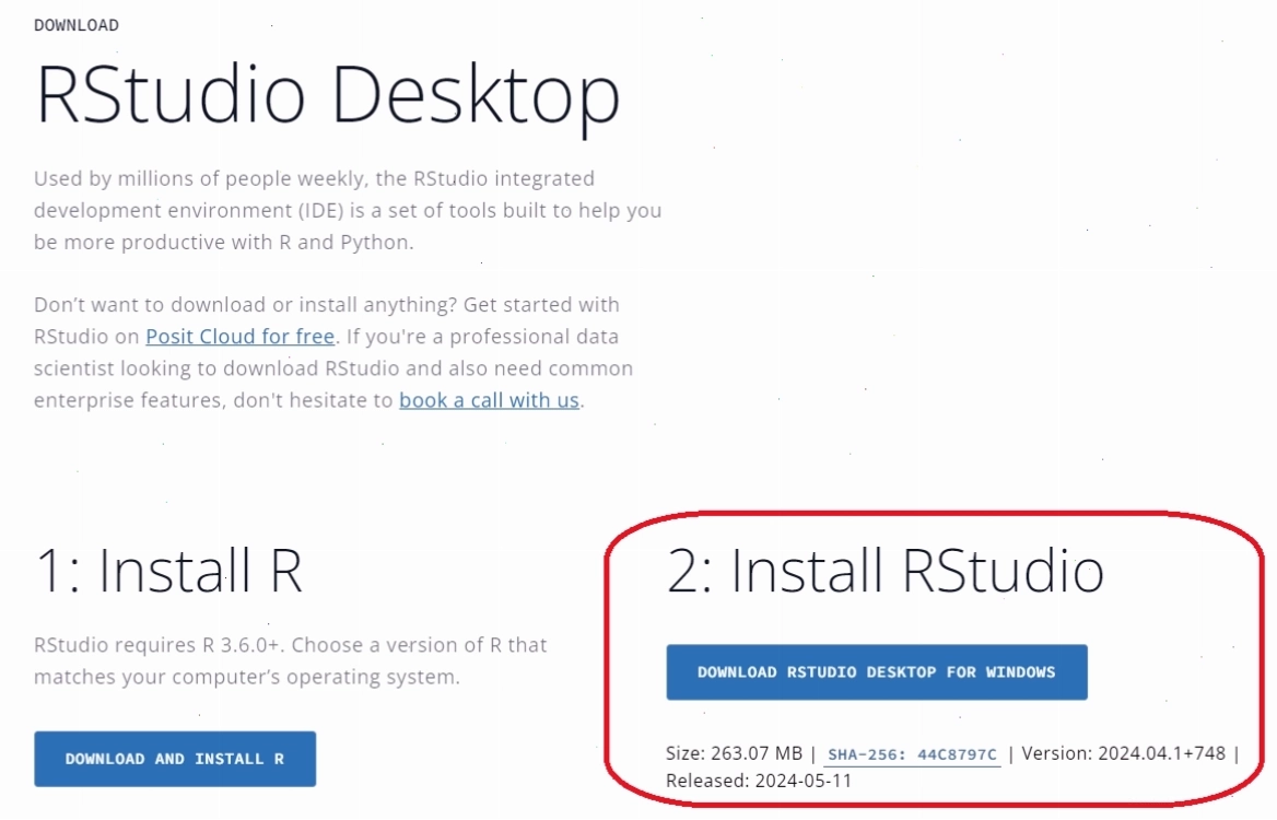 Nút tải xuống RStudio