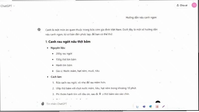 Prompt 1 là hướng dẫn nấu canh ngon