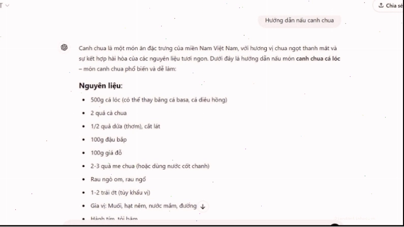 Prompt 2 là hướng dẫn nấu canh chua