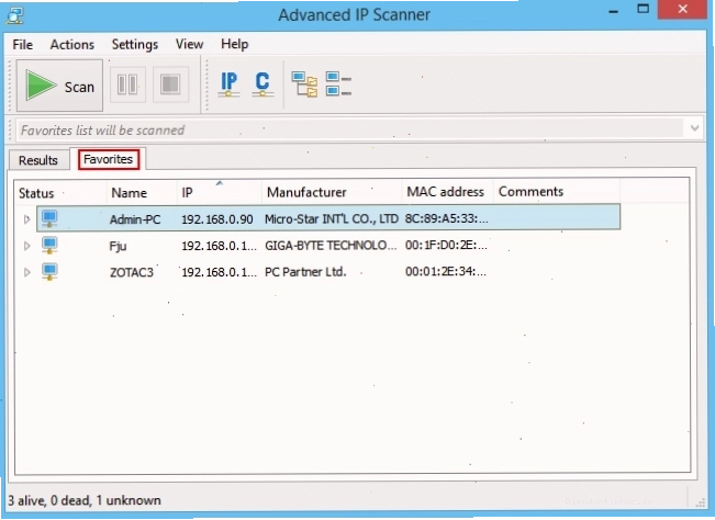 Quản lý danh sách các máy tính ưa thích trong Advanced IP Scanner