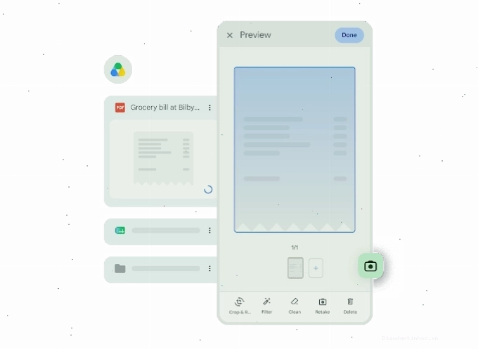 Quét hoá đơn tạp hoá và lưu thành tệp PDF bằng điện thoại vào Drive