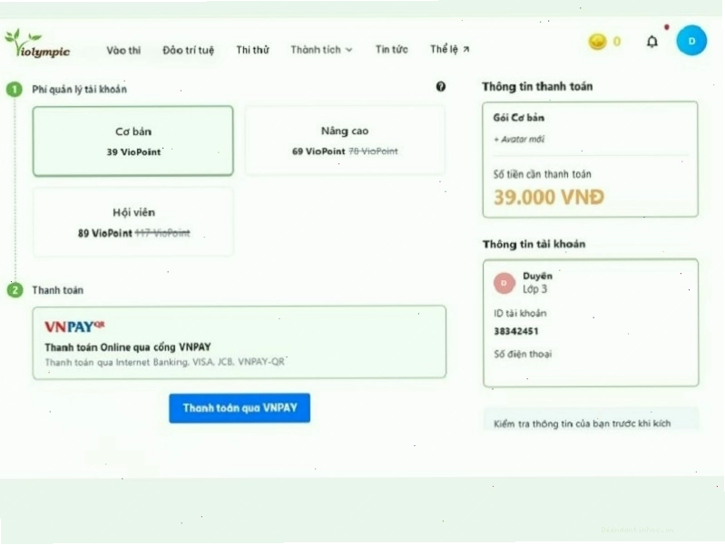 Quy trình đăng ký tài khoản mới trên violympic.vn