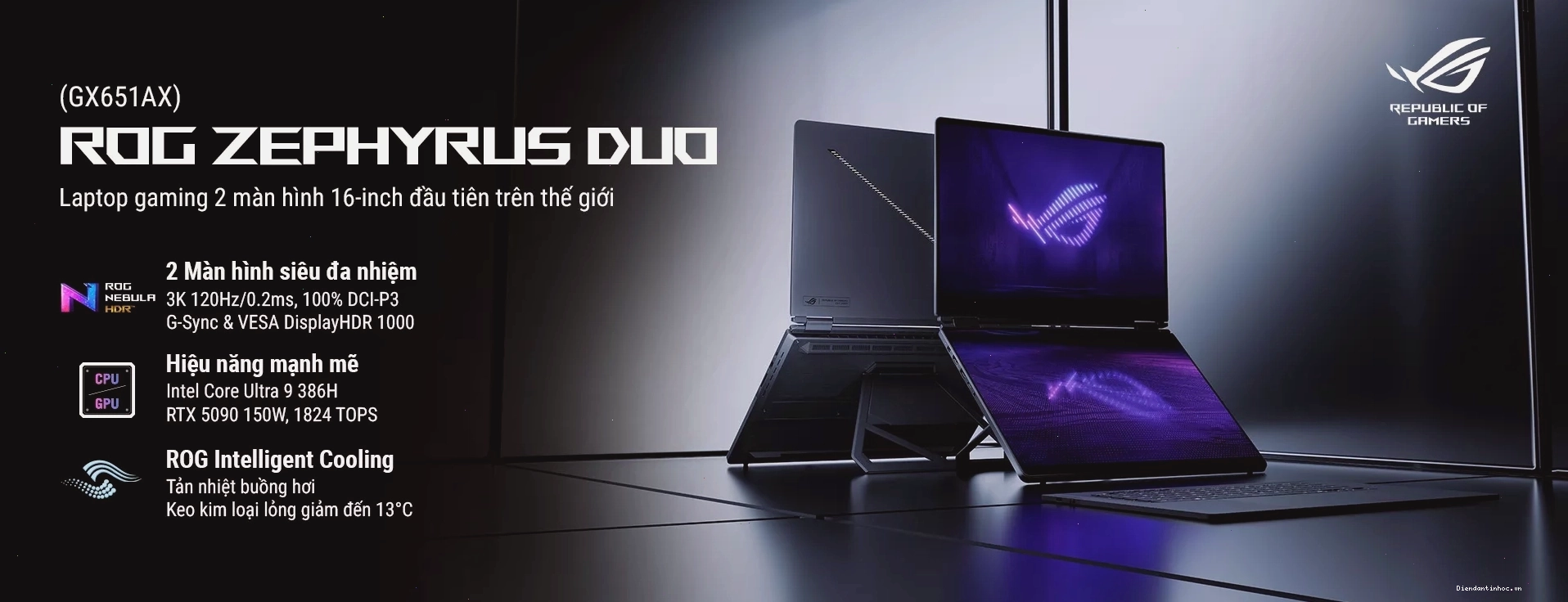 ROG Zephyrus DUO 2026 với hai màn hình cho trải nghiệm đa nhiệm