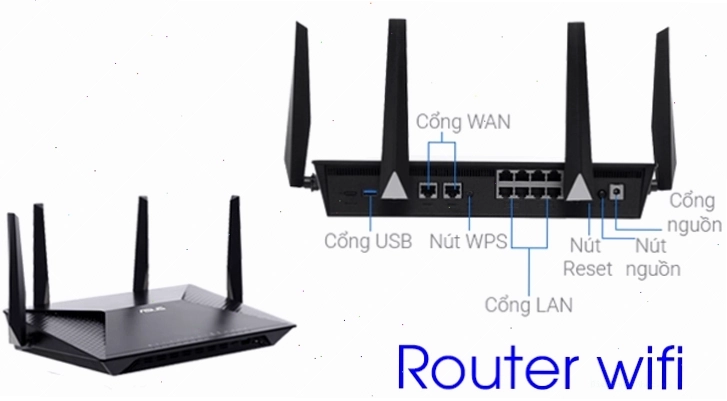 Router WiFi thường có nhiều cổng LAN và ăng-ten phát sóng