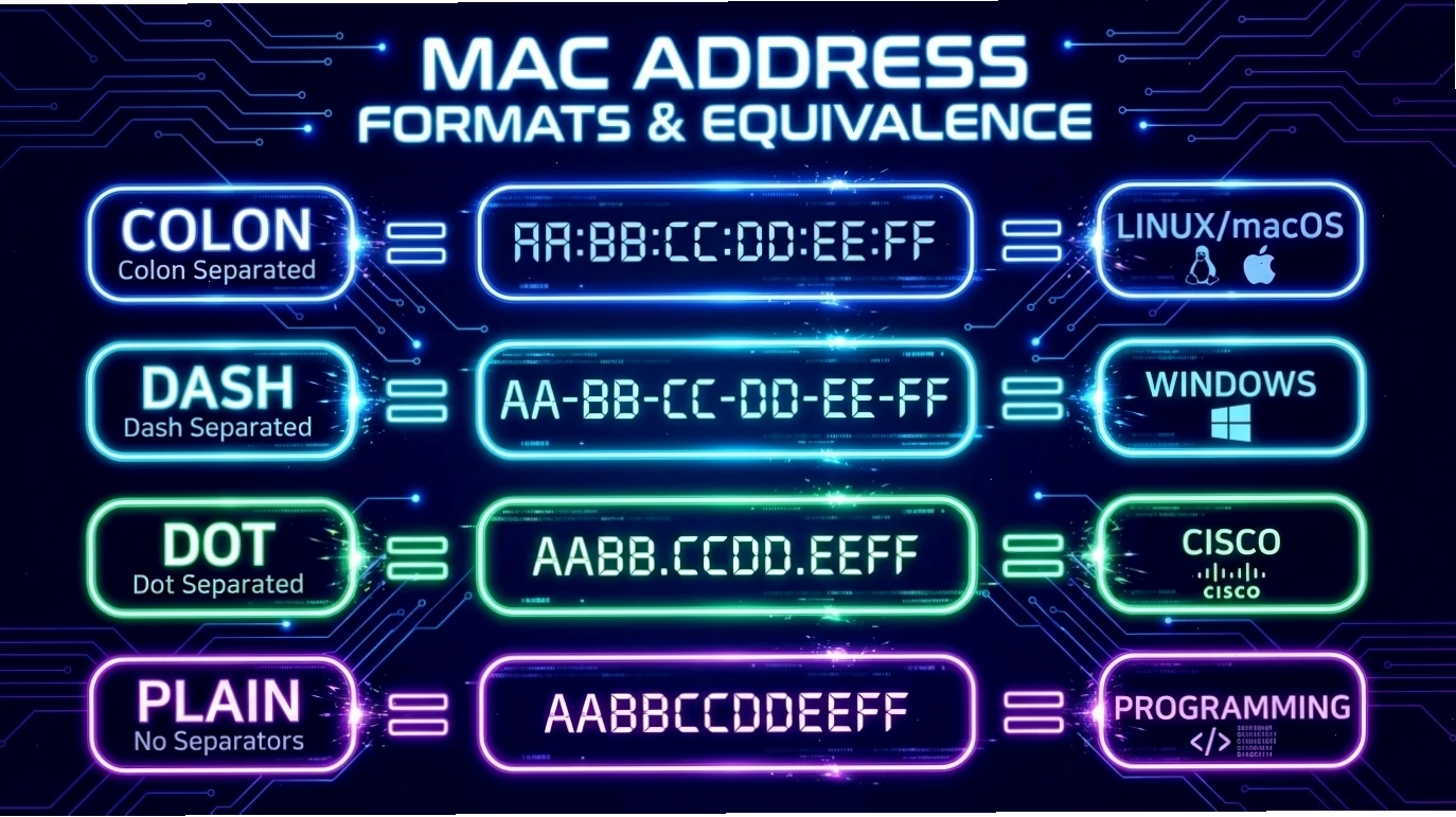 So sánh bốn định dạng địa chỉ MAC khác nhau