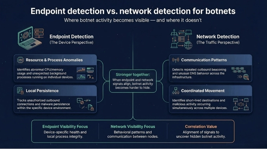 So sánh phát hiện điểm cuối và phát hiện mạng cho botnet