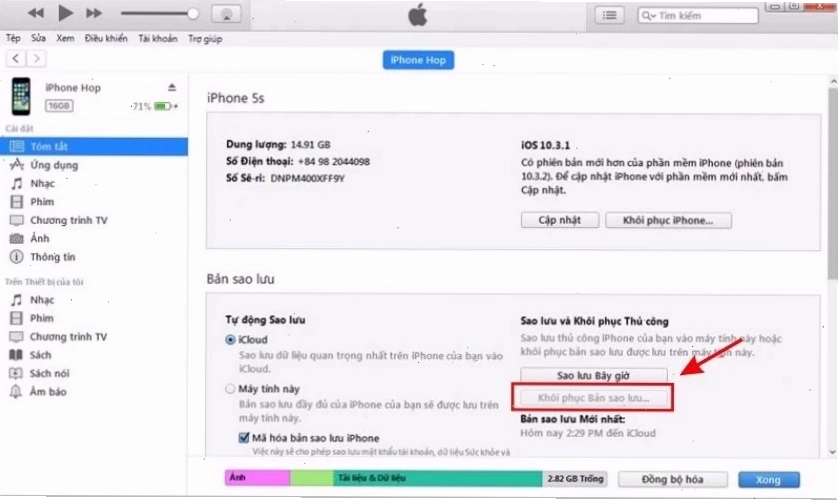 Sử dụng iTunes để sao lưu và khôi phục iPhone