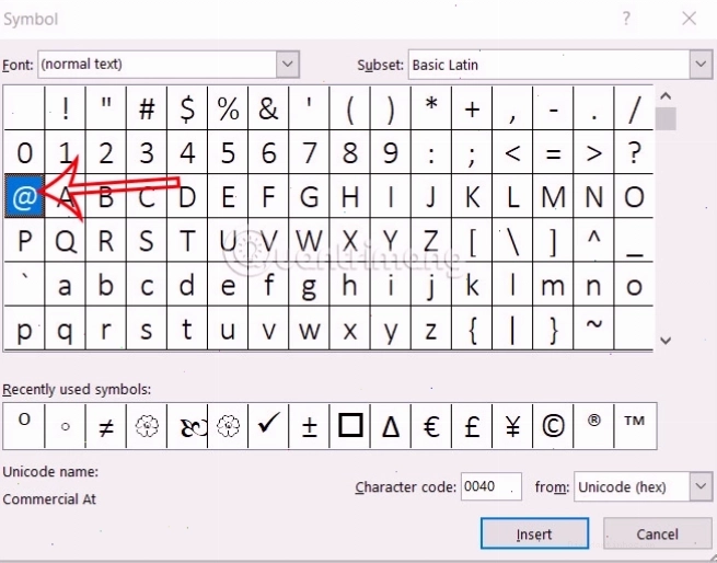 Sử dụng tổ hợp phím Shift + 2 để gõ ký tự a còng trên máy tính