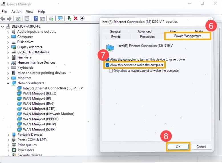 Tab Advanced trên thuộc tính Network adapter